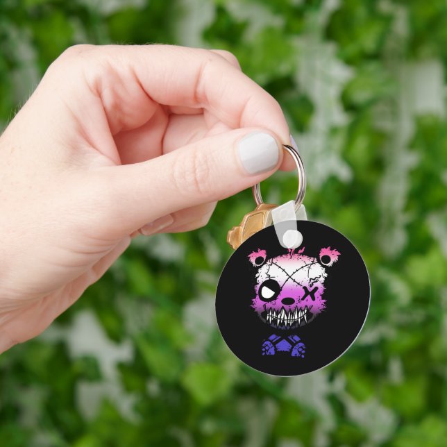 Goth Genderfluid Pride Flag Coloured Bear Keychain (Hand)