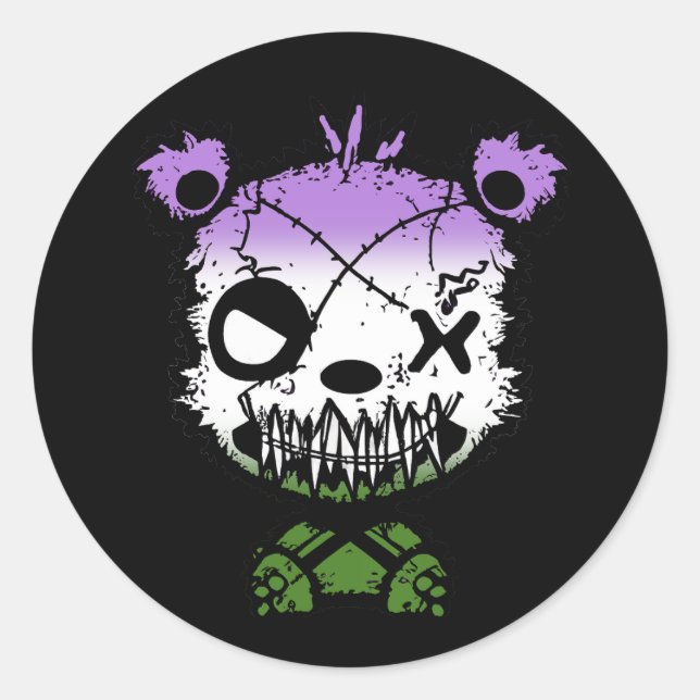 Goth Genderqueer Pride Flag Coloured Bear Classic Round Sticker (Front)