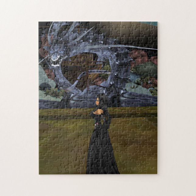 Goth Girl And Grey Dragon Puzzle (Vertical)