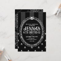 Goth Girl Black & White Skull Party Invitation