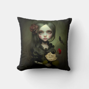GOTH GIRL CUTE BLACK THROW PILLOW