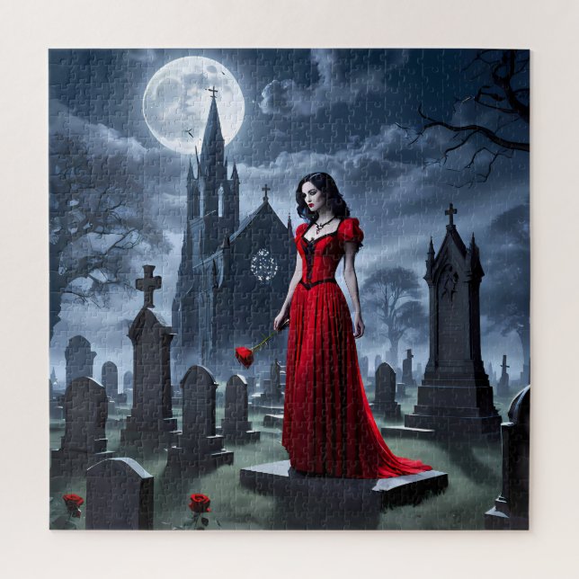 Goth girl, en robe rouge coulante - Jigsaw Puzzle (Vertical)