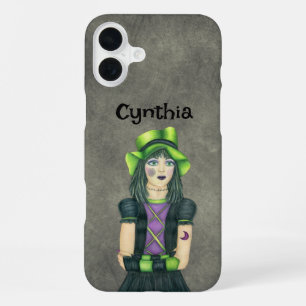 Goth Girl Green Black Hair Tattoos Grey iPhone 16 Plus Case
