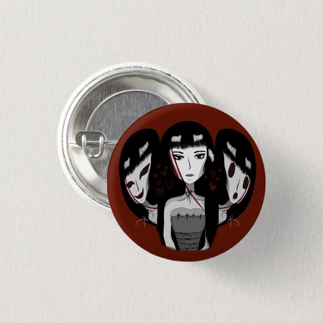 Goth Girl & Her Multiple Personalities  1 Inch Round Button (Front & Back)