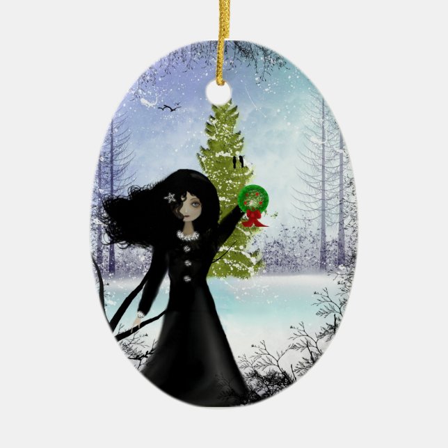 Goth Girl Merry Christmas Ornament (Front)
