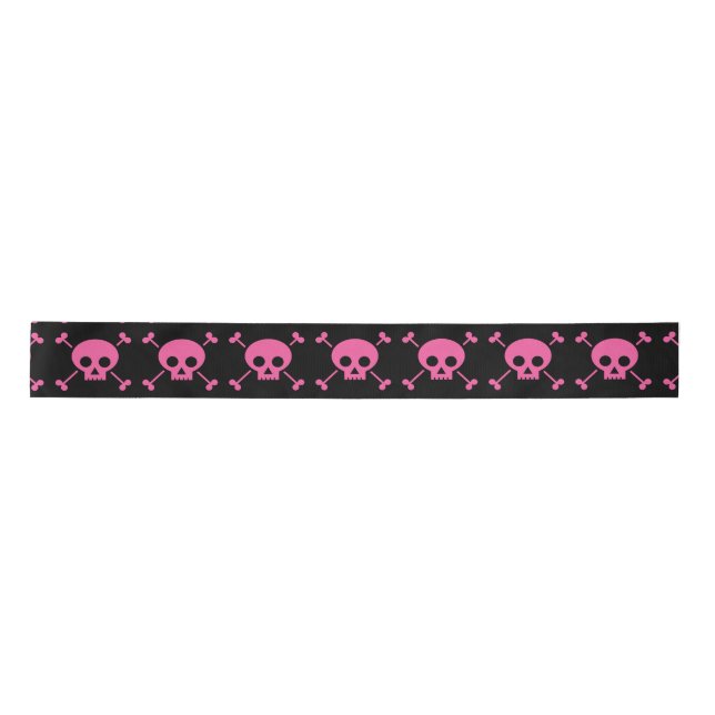 Goth Girl Pink Black Skulls Pattern Cool Satin Ribbon (Front)