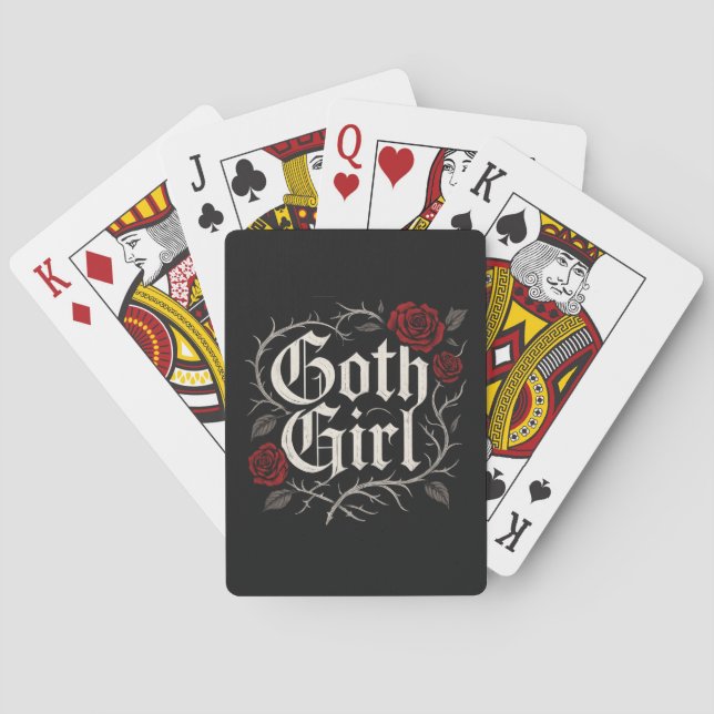 Goth Girl Quote Red Rose Floral Black Gothic Playing Cards (Back)