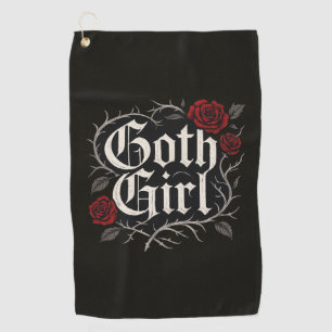 Goth Girl Red Rose Floral Vine Black Gothic Golf Towel