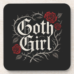 Goth Girl Red Rose Thorns Typography Floral Gothic Coaster