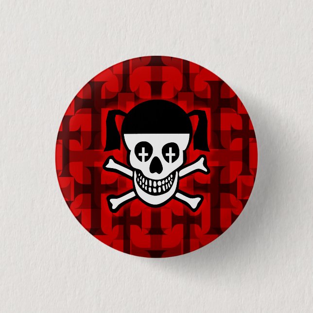 Goth Girl Skull & Crosses 1 Inch Round Button (Front)
