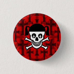 Goth Girl Skull & Crosses 1 Inch Round Button