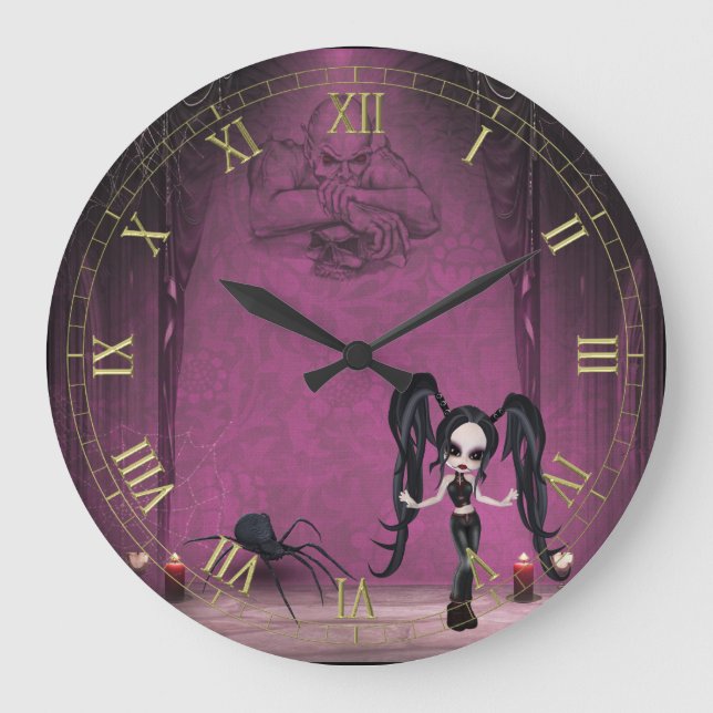 Goth Girl with Spider Wall Horloge (Recto)