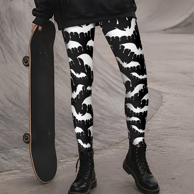 Goth Girls Vampirecore Black and White Bat Leggings (Creator Uploaded)