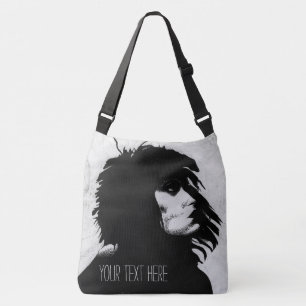Goth Goddess Portrait Original Art Black White Crossbody Bag