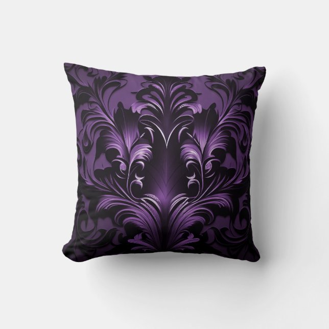 Goth Gothic Design Black & Purple Throw Pillow (Front)