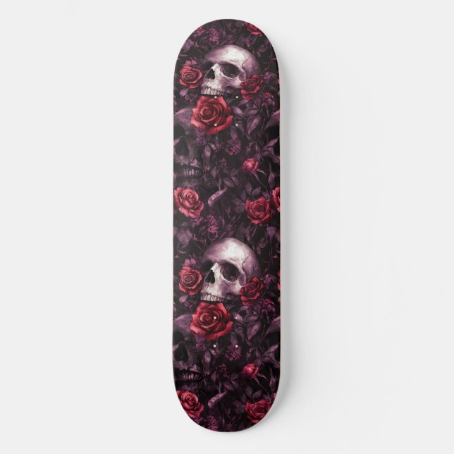 Goth Gothic Skull and Roses Macabre Skateboard (Front)