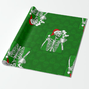 goth green christmas skull coffee skeleton red wrapping paper