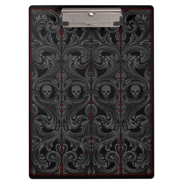 Goth Grey Ornament with Skull Clipboard (Front)