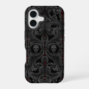 Goth Grey Ornament with Skull  iPhone 16 Case