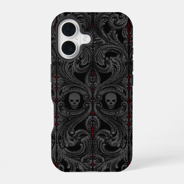 Goth Grey Ornament with Skull  iPhone 16 Case (Back)