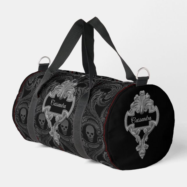 Goth Grey Ornament with Skull Personalized Duffle Bag (Left Corner)