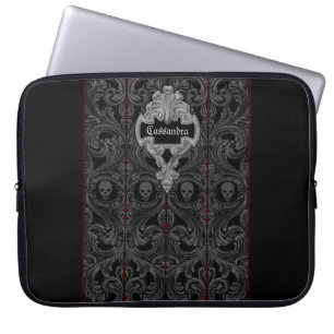 Goth Grey Ornament with Skull Personalized Laptop Sleeve