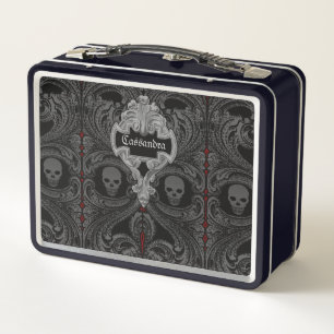 Goth Grey Ornament with Skull Personalized Metal Lunch Box