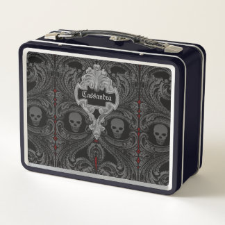 Goth Grey Ornament with Skull Personalized Metal Lunch Box
