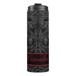 Goth Grey Ornament with Skull Personalized Thermal Tumbler