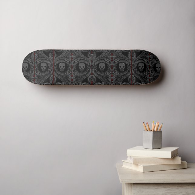 Goth Grey Ornament with Skull Skateboard (Wall Art (Horz))