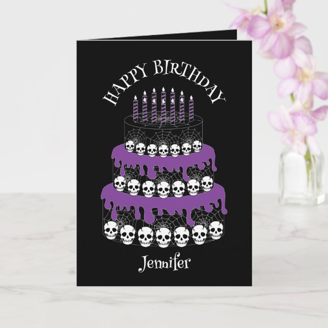 Goth Grunge Skulls Cake Happy Birthday Card (Orchid)