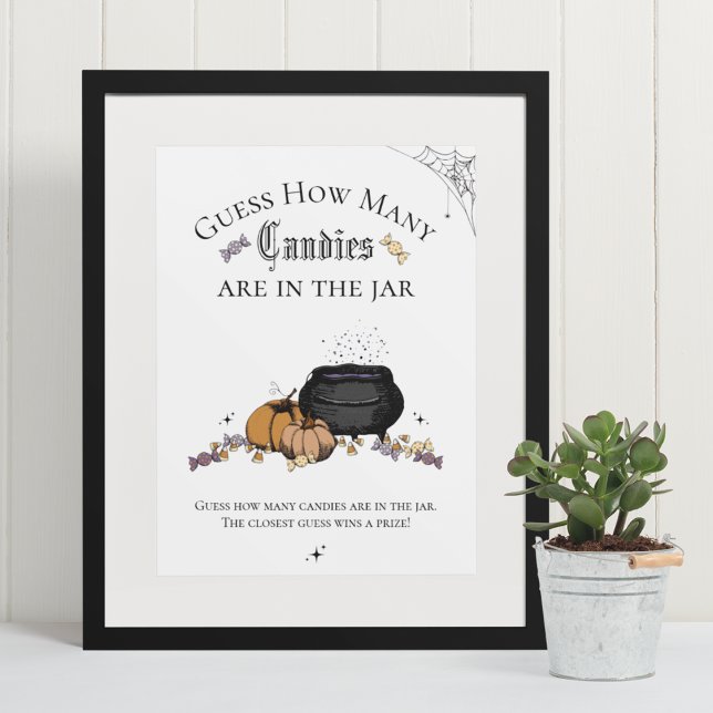 Goth Guess How Many Candies Baby Shower Game Poster (Elegant & Whimsical Gothic Baby Shower Game Poster. Frame Not Included. Hand-Drawn Illustrations.)
