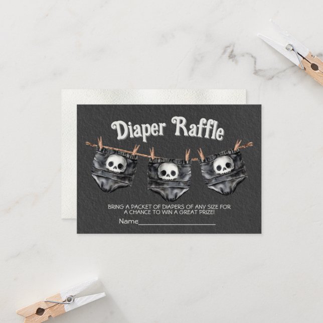 Goth Halloween clothesline Skull Diaper raffle Invitation (Front/Back In Situ)