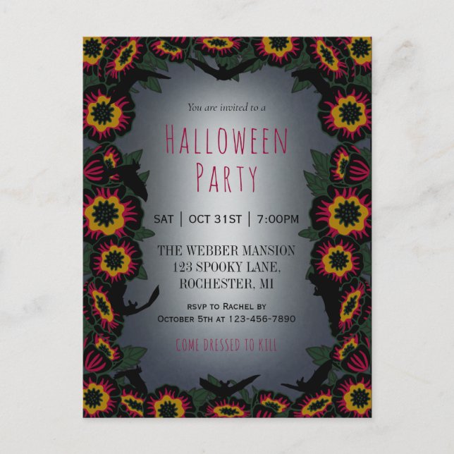 Goth halloween invitation à la fête avec fleurs et (Devant)