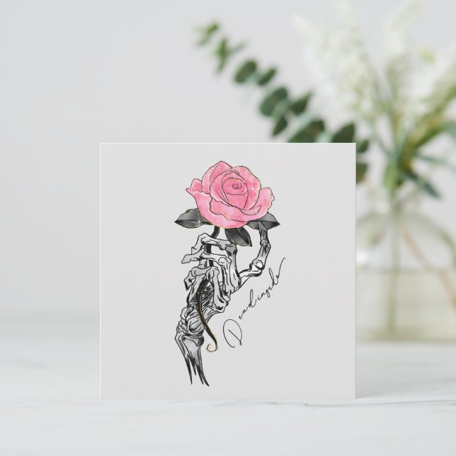 Goth Hand Skeleton With Pink Rose | Dead Inside (Standing Front)