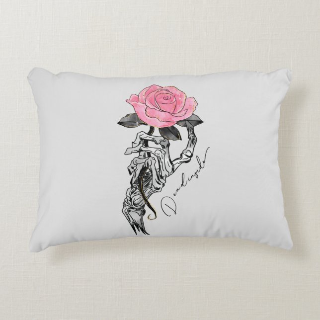 Goth Hand Skeleton With Pink Rose | Dead Inside Accent Pillow (Front)