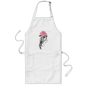 Goth Hand Skeleton With Pink Rose Dead Inside Long Apron