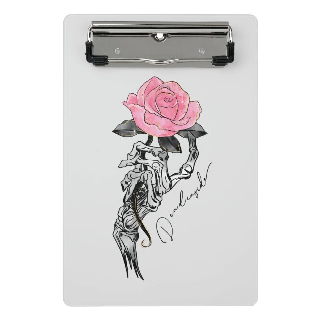 Goth Hand Skeleton With Pink Rose | Dead Inside Mini Clipboard (Front)