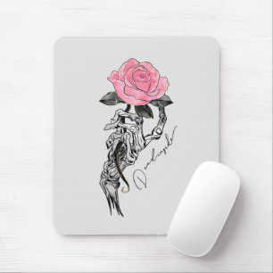 Goth Hand Skeleton With Pink Rose Dead Inside Mouse Pad