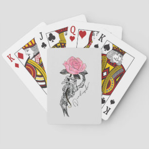 Goth Hand Skeleton With Pink Rose   Dead Inside Playing Cards