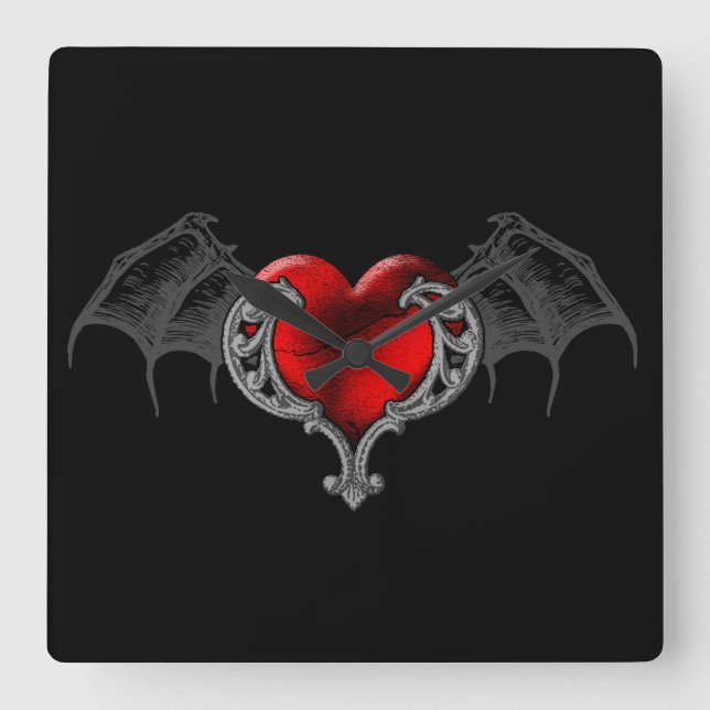 Goth Heart avec Bat Wings Horloge murale (Recto)