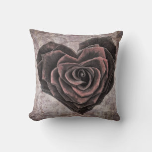 goth heart rose pillow