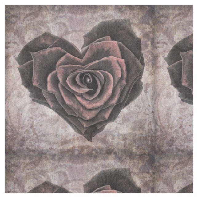 goth heart rose print fabric (Swatch)