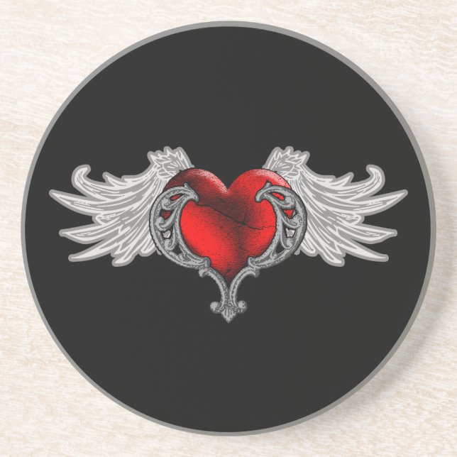 Goth Heart with Angel Wings Coaster (Front)