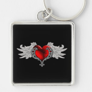Goth Heart with Angel Wings Keychain