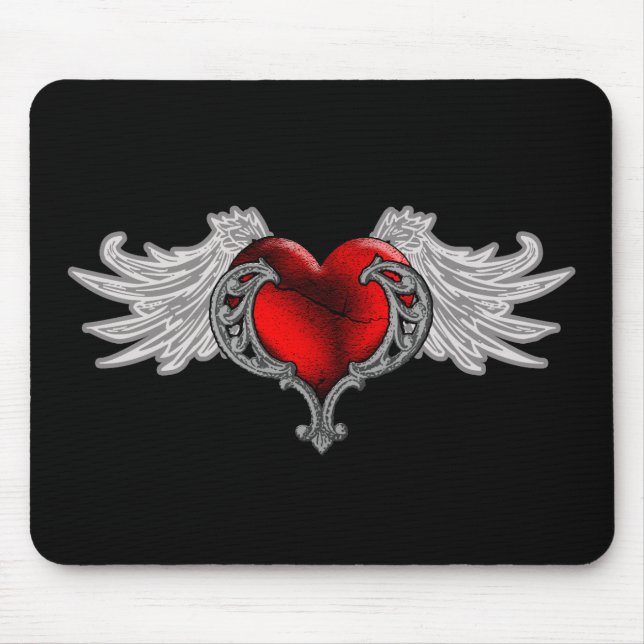 Goth Heart with Angel Wings Mouse Pad (Front)