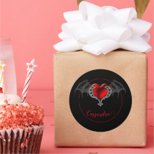 Goth Heart with Bat Wings Personalized Classic Round Sticker