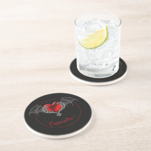 Goth Heart with Bat Wings Personalized Coaster