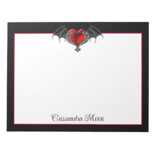 Goth Heart with Bat Wings Personalized Notepad