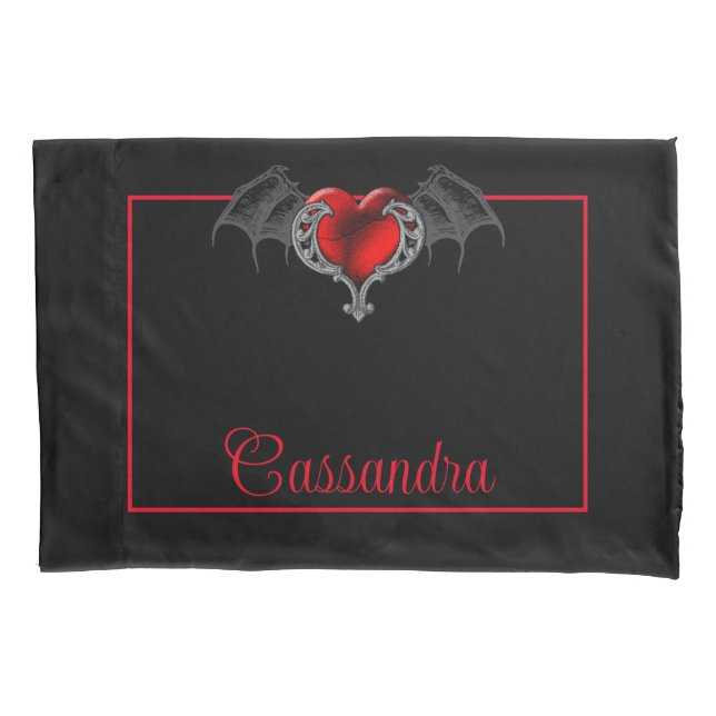 Goth Heart with Bat Wings Personalized Pillowcase (Front)